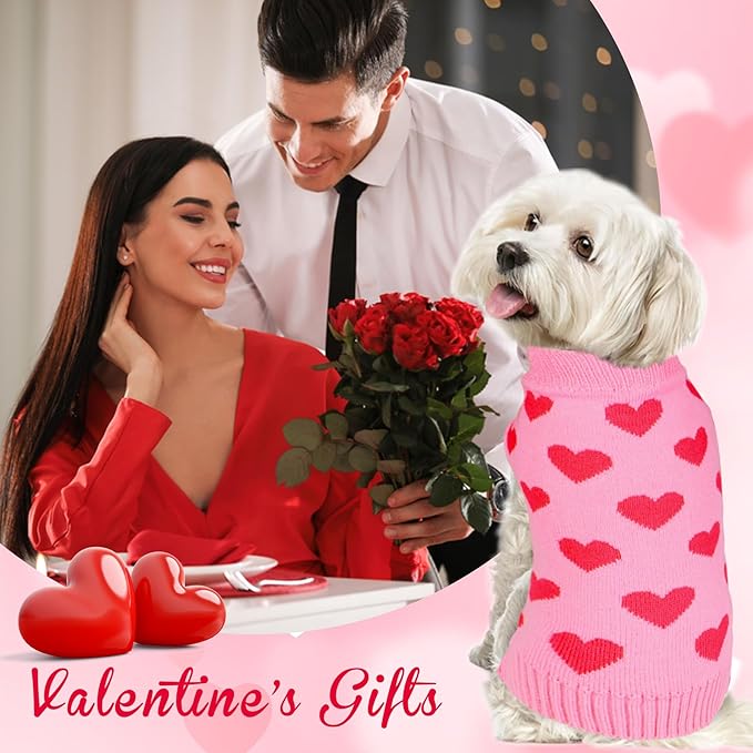 GOYOSWA Valentine Dog Sweater Dog Valentines Clothes Outfit Knitted Heart Sweater for Small Medium Large Dogs Pets (Pink, X-Large)