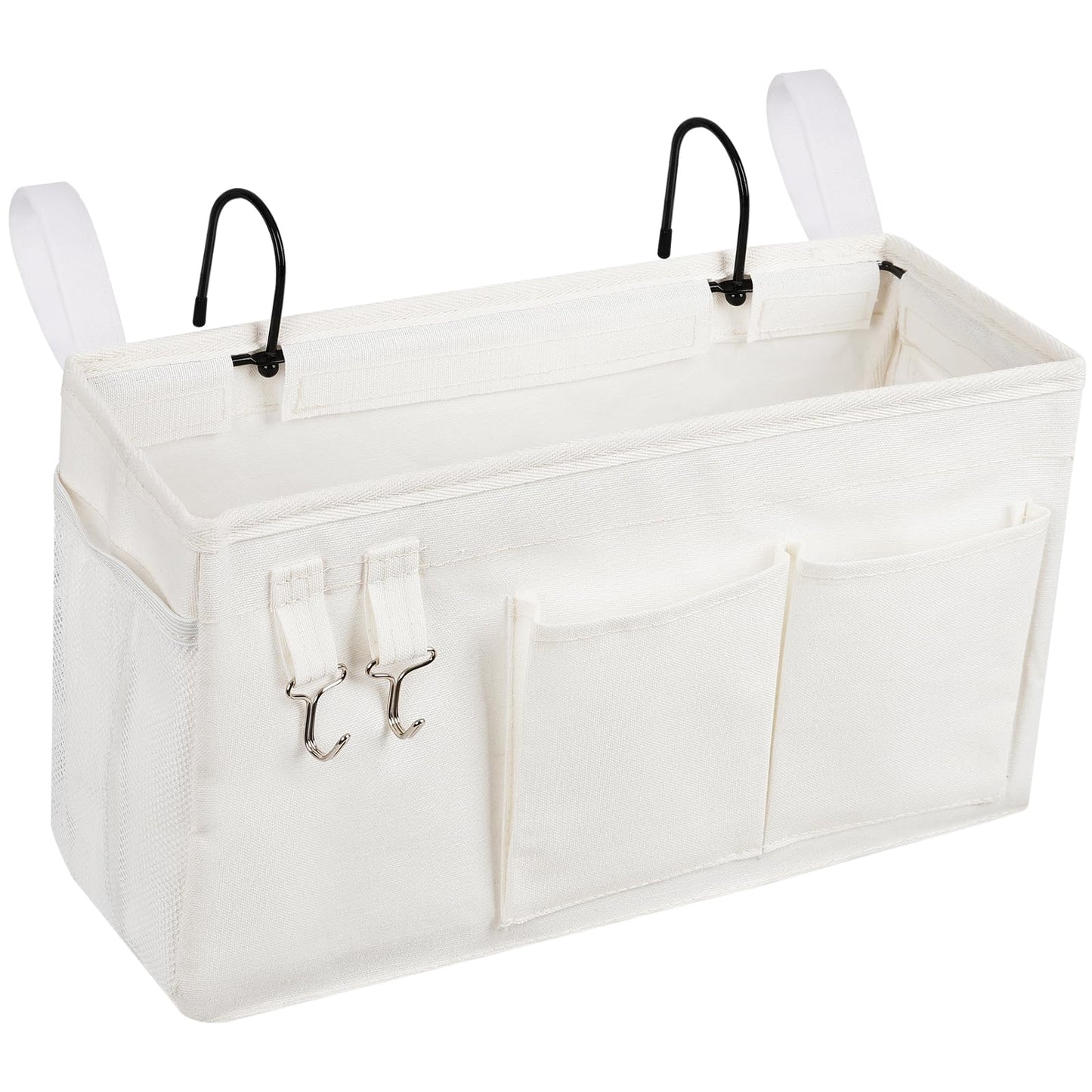 Loghot Bedside Caddy/Bedside Storage Bag Hanging Organizer for Bunk and Hospital Beds,Dorm Rooms Bed Rails,Can be Placed Glasses,Books,Mobile Phones,Keys (White)