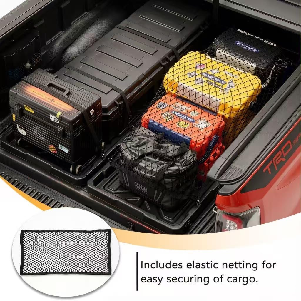 KOKSHELY Slide-Out Truck Bed Tray, 61.72" Lx 46.25" W Size Truck Bed Organizer Tray for 5’7’’+ Long Beds, Sliding Truck Cargo Tray Fits Most Full-Size Pickups, with Elastic Cargo Net & Open Hooks