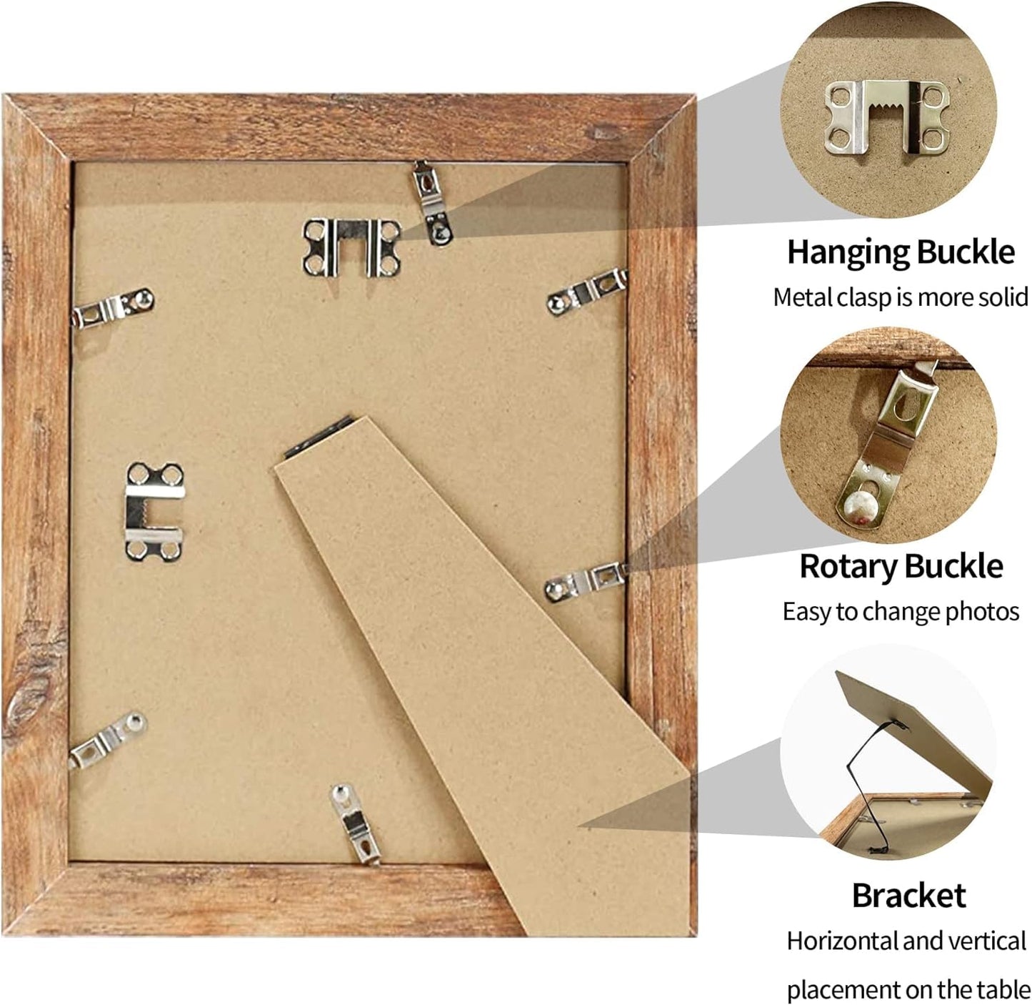 iRahmen 8x10 Picture Frame Set of 2, High Definition Real Glass Rustic Brown Wood Frame, Display Pictures 5x7 with Mat or 8 x 10 Without Mat for Tabletop or Wall Mounting
