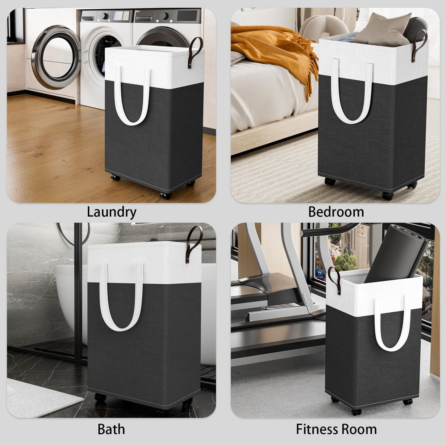 HomeHacks 75L Waterproof Rolling Laundry Hamper - Collapsible Clothes Basket with 4 Wheels for Bathroom, Laundry Room & Dorm, Easy-Clean PEVA Lining, Space-Saving Design(Gray)