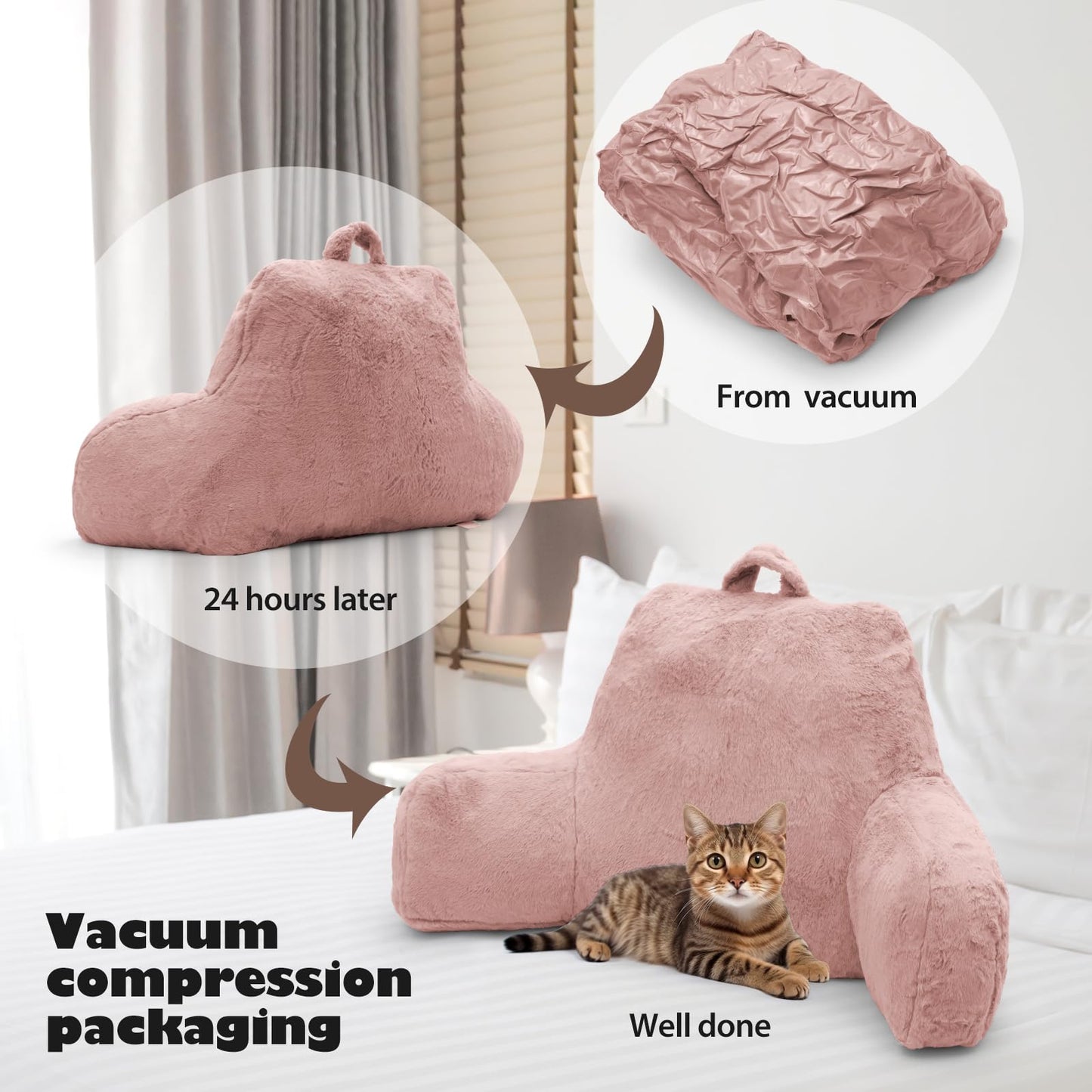 xffzroom Reading Pillow, Back Support Pillow for Bed Sitting Up, Standard Bed Rest Pillow with Arms for Adults,Back Support Pillow for Couch and Chair, Bed Reading Pillow, Pink