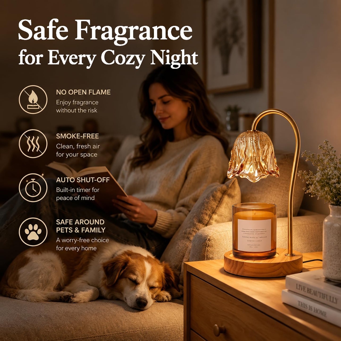Candle Warmer Lamp with Timer 2 Bulbs Dimmable decorative floral Candle Warmer for Home Decor House Warming, Wax Melt Warmer for Scented Wax, Birthday Housewarming Mother's Day Decoration Her Him