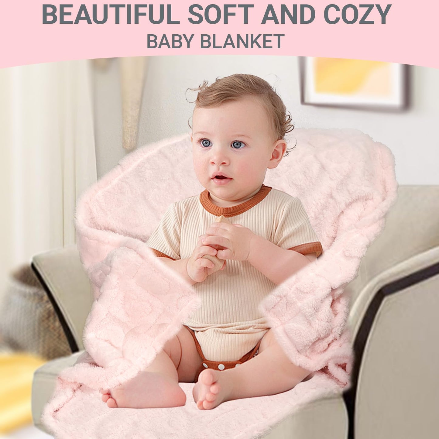 5 Pcs Baby Blanket Heart Checkered Ultra Soft Gift-Ready Plush for Newborns, Nursery & Stroller 30"x40" Beige Gray Blue Purple Light Pink