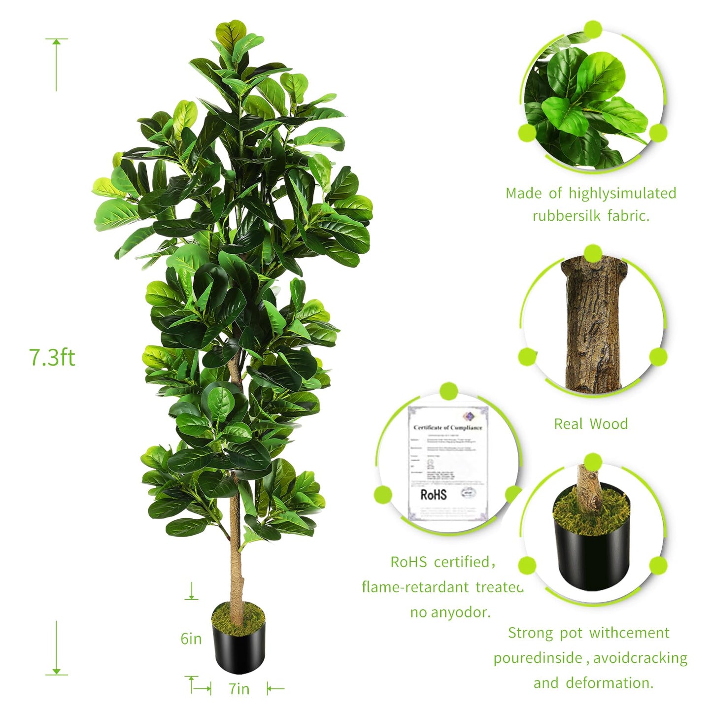 OXLLXO 7.3ft Artificial Fiddle Leaf Fig Tree (87in) with Plastic Nursery Pot Faux Tree, Ficus Lyrata Fake Plant for Office House Farmhouse Living Room Home Decor (Indoor/Outdoor)