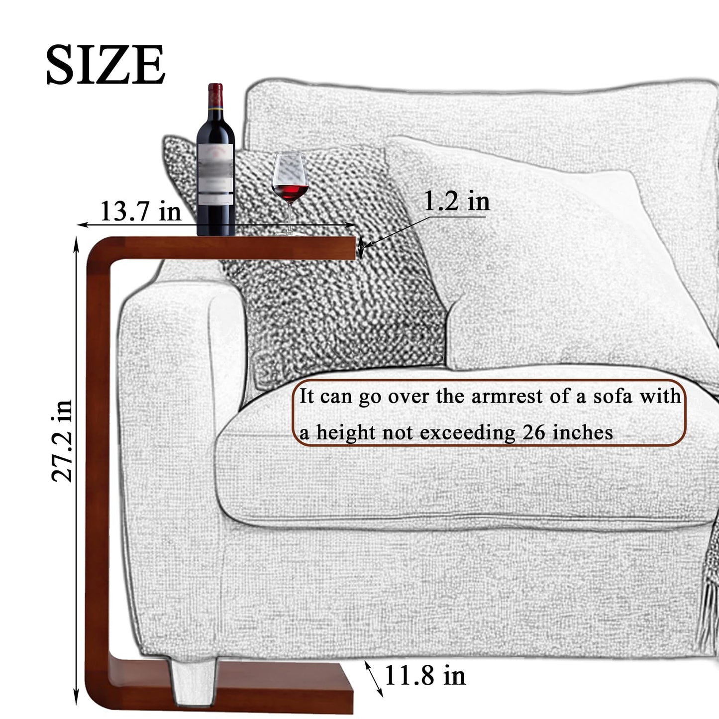 TTYXSUEPT C-Shaped Side Table, Solid Wood End Table for Couch Sofa and Bed, Wooden C Tables for Living Room Bedroom, Small Snack Tray Table for Space Saving (2, 27.2" H-Brown)