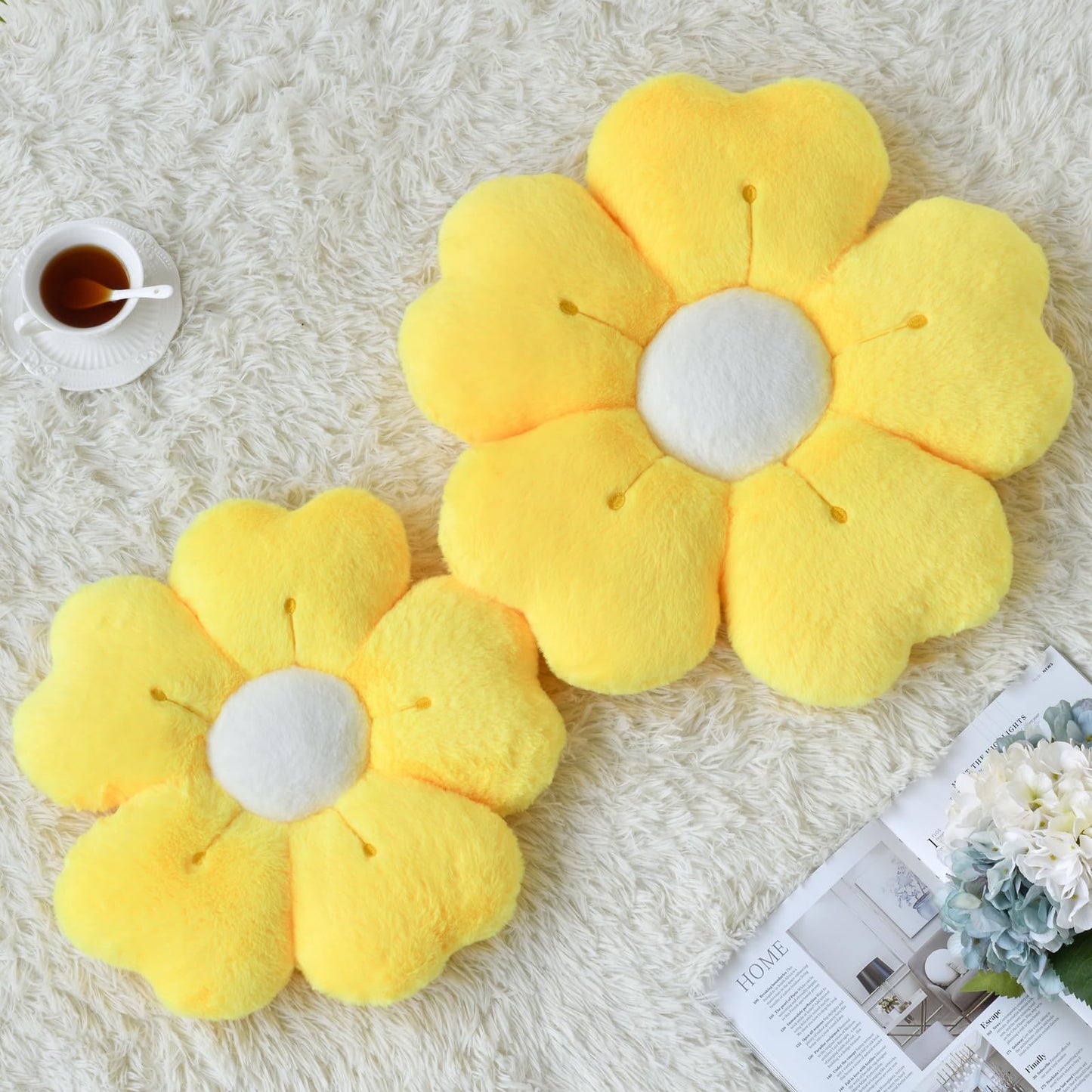 Ddliury Flower Pillow, Cute Decorative Throw Pillow (Yellow, 19.6 Inches)