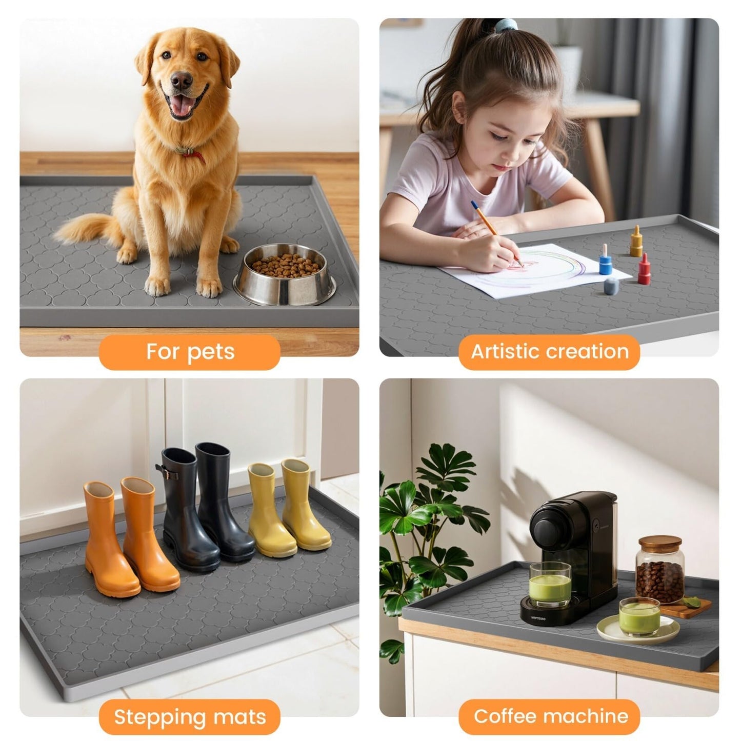 Jin&Bao Waterproof Under Sink Mat 22" x 19", Thick Silicone Mat Cabinet Protector for Kitchen and Bathroom, Shelf Liner, Home Organizer and Storage, Multipurpose Tray for Gadgets and Essentials