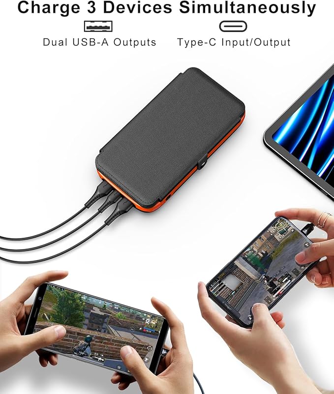 CONXWAN Solar Charger Power Bank – 27000mAh USB C Solar Phone Charger with 3 USB Outputs with 4 Foldable Solar Panels Battery Pack Charger Compatible with Most Smart Phone