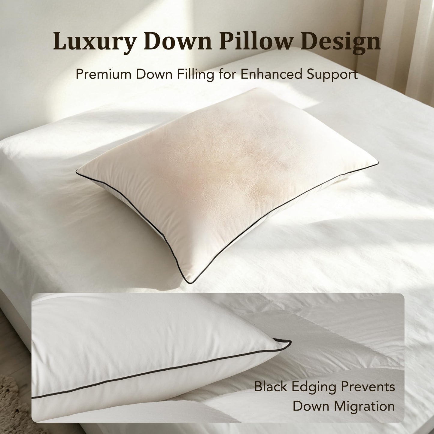 HYVIF Feather Down King Bed Pillows, Luxury Hotel Collection with Premium Cotton Shell, Gusseted Pillows for Side and Back Sleepers, Soft and Supportive