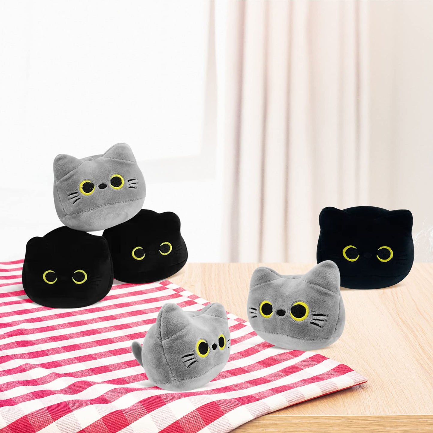 Cute Black Cat Plush Toy, Removable Stuffed Animal Plush Dolls, Soft Cute Gray Cat Plush Pillow Throw Pillow Home Decoration Gift for Kids Girls (6pcs a Bag, Pink)