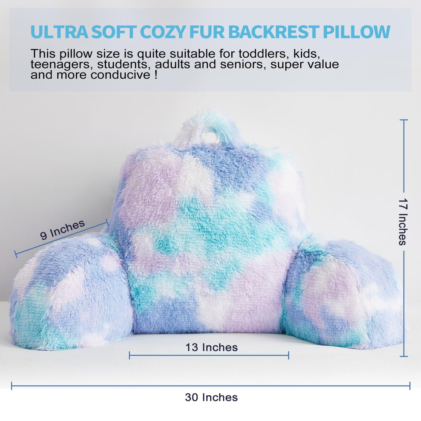 Bedriping Reading Pillow for Bed Adult - Faux Fur Backrest Pillow with Arms, Ergonomic Back Rest Pillow for Sitting Up in Bed, Extra Fluffy Sit Up Pillow, Students, Teens, Kids Study Pillow, Xmas Gift