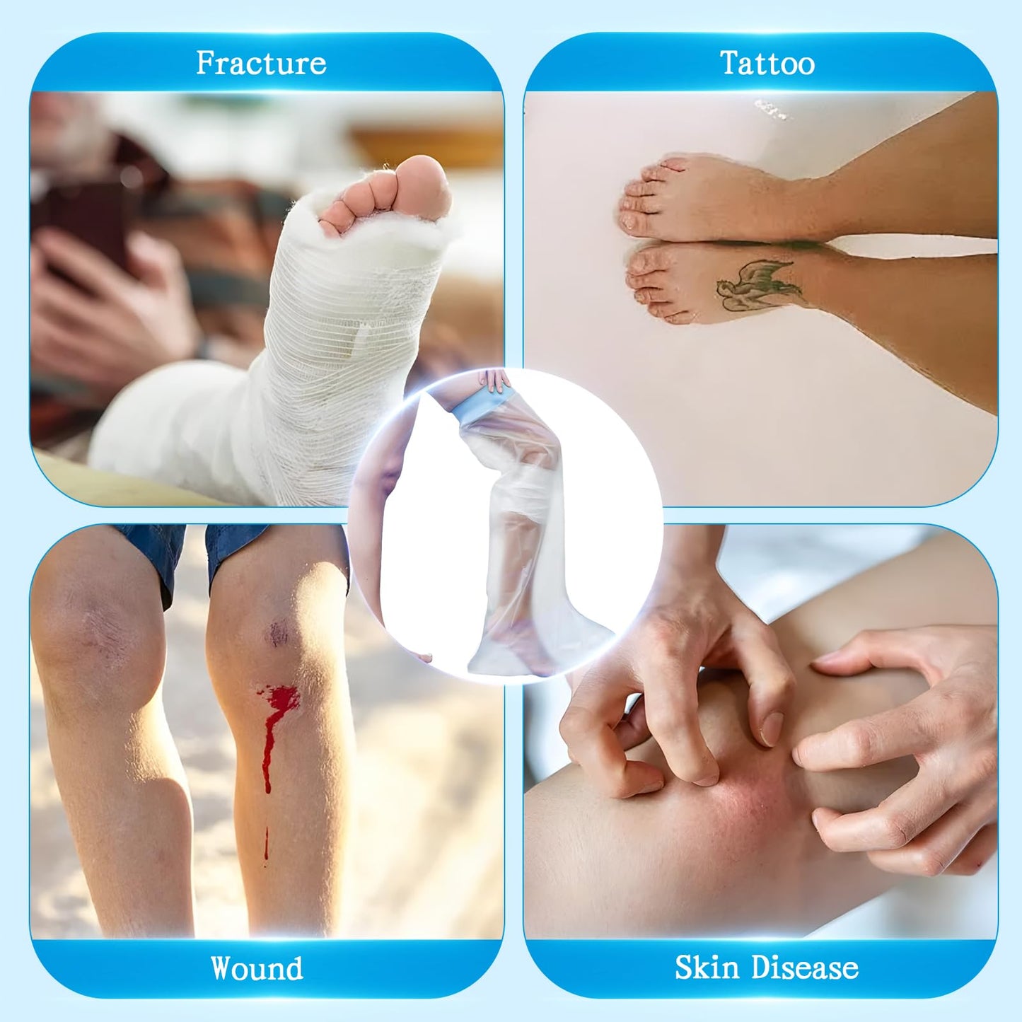 Cast Covers for Shower Leg, Waterproof Cast Cover Adult, Reusable Watertight Seal Tight Bathing Guard for Guard for Broken Knee, Foot, Ankle Wound, Burns (Adult Full Leg)