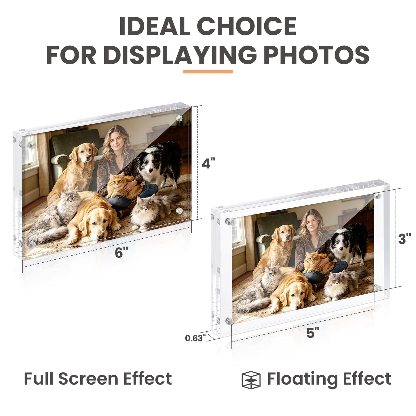 upsimples 4x6 Picture Frame Acrylic, Clear Magnetic Floating Photo Frames, Double-Sided Free Standing Display for Tabletop or Home Decor, Great for Ultrasound & Pressed Flowers, 6 Pack
