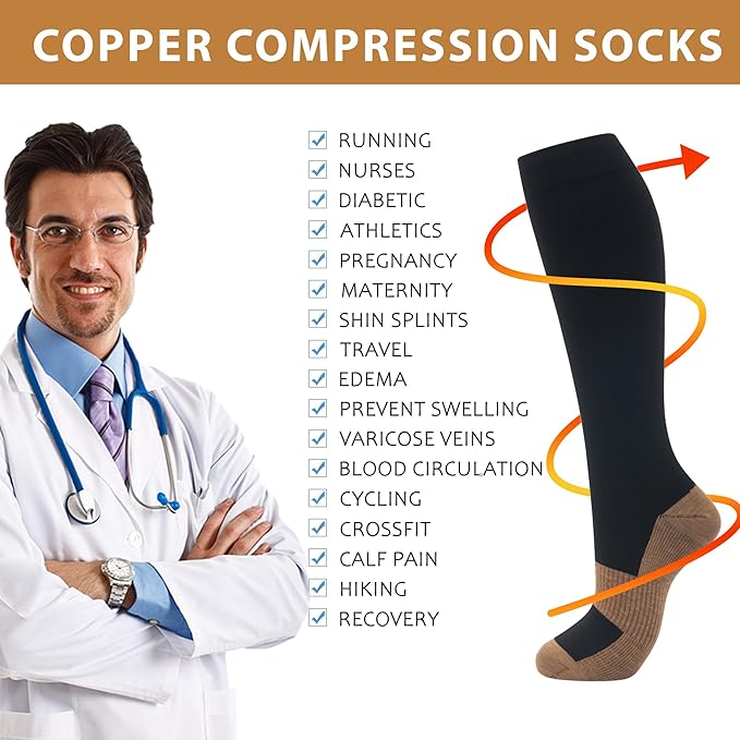 hello momoya Compression Socks for Women Men Circulation Knee High 8 Pairs for Nurses, Running, Travel, Athletic
