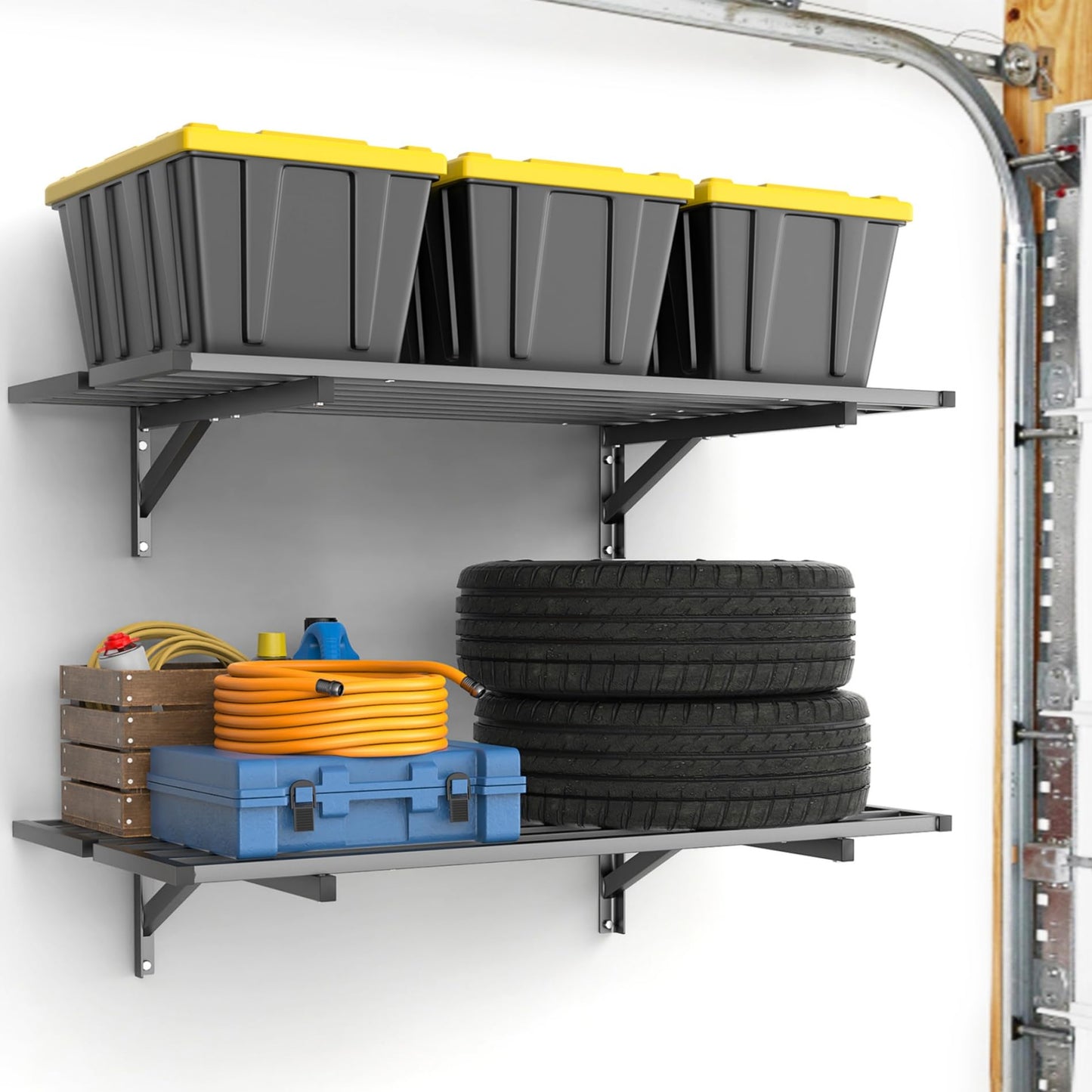 WALMANN 2 Pack Heavy Duty Wall Mounted Shelves, 2 ft x 3 ft Wall-Mounted Garage Storage Shelf, Floating Shelf, Hold 400 lbs/Shelf