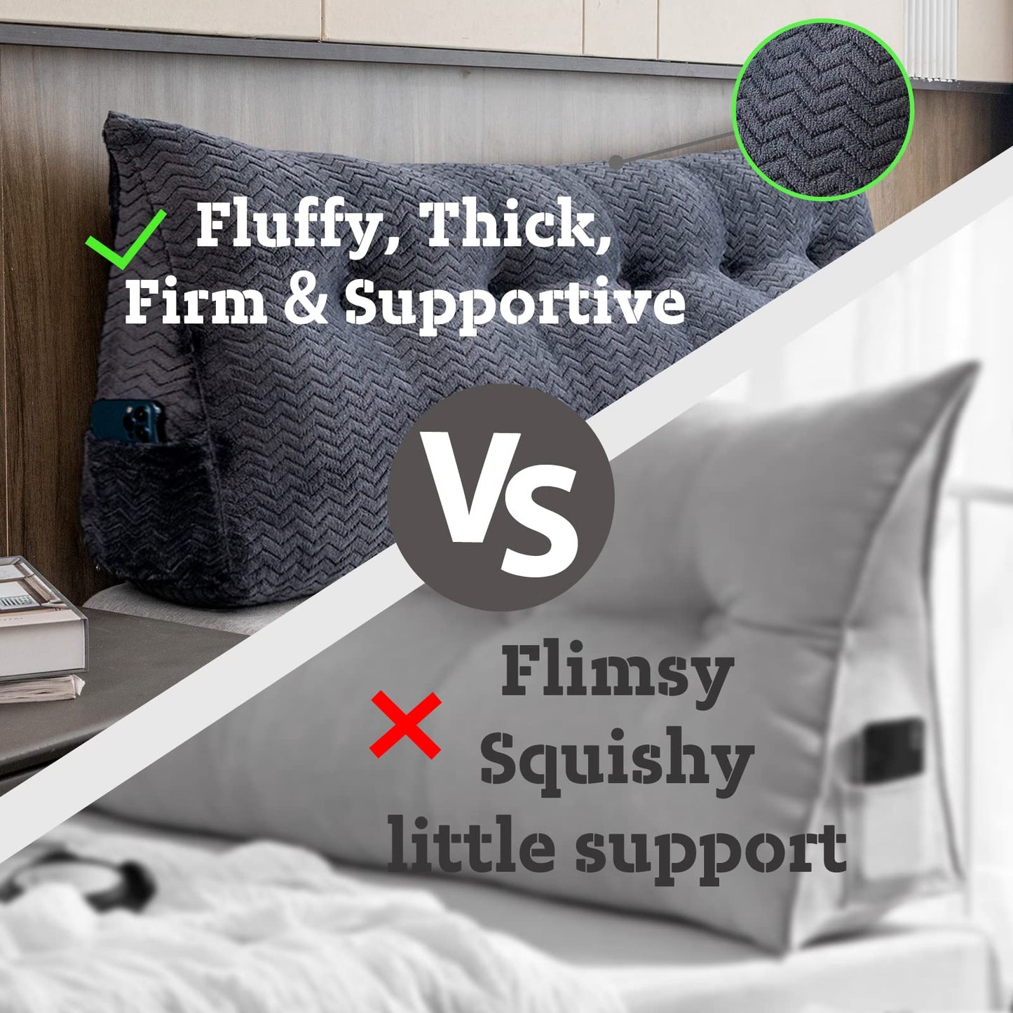 ZOEMO Large Bolster Triangular Headboard Wedge Backrest Positioning Support Bed Rest Reading Pillows Headboard Wedge Pillows for Day Bed with Removable Cover