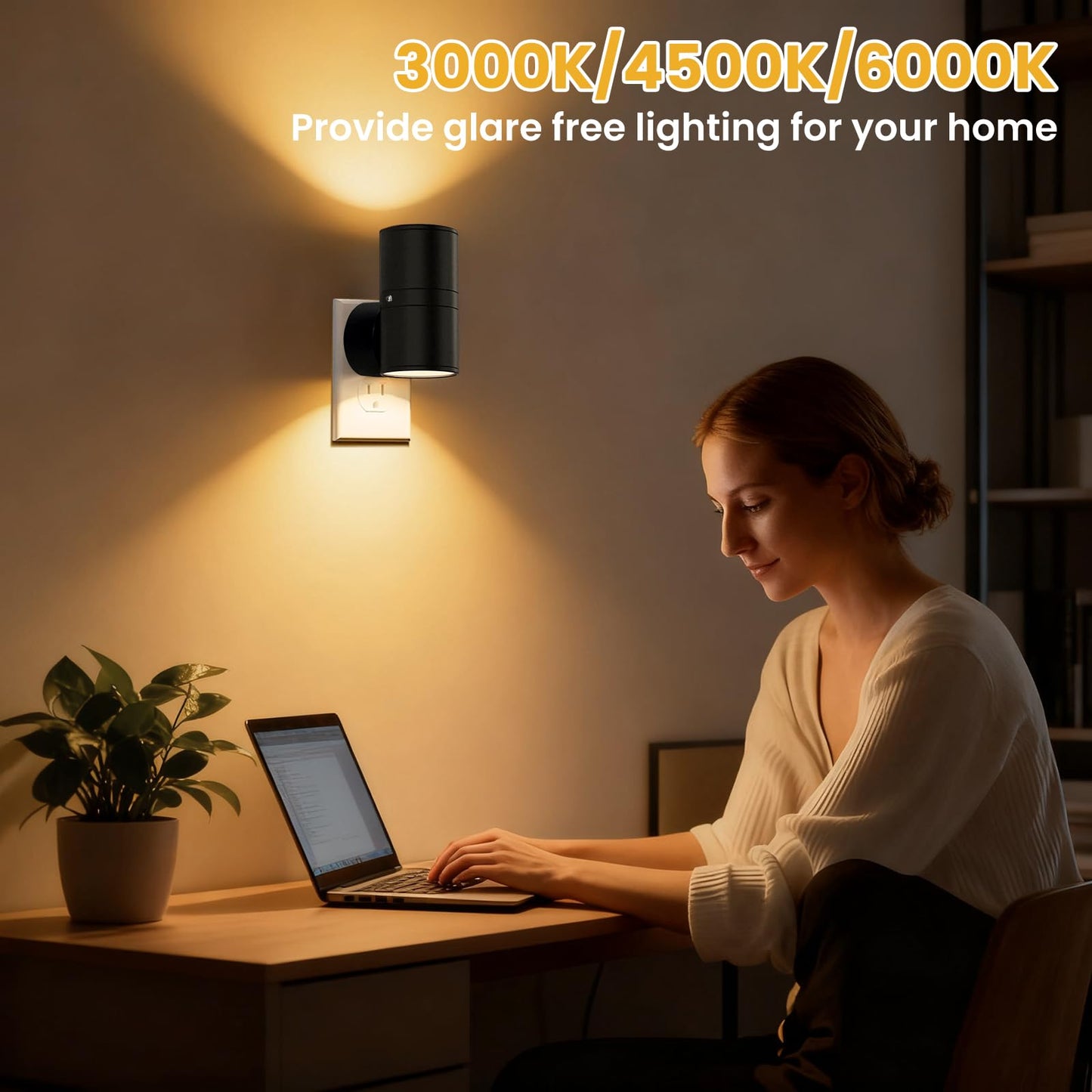JIURUN LED Night Light Plug in, Modern Night Lights Plug into Wall, Dusk to Dawn Sensor, Soft White 3000K, 0-80LM Adjustable Brightness, for Hallway Bedroom Stairway, 2 Pack