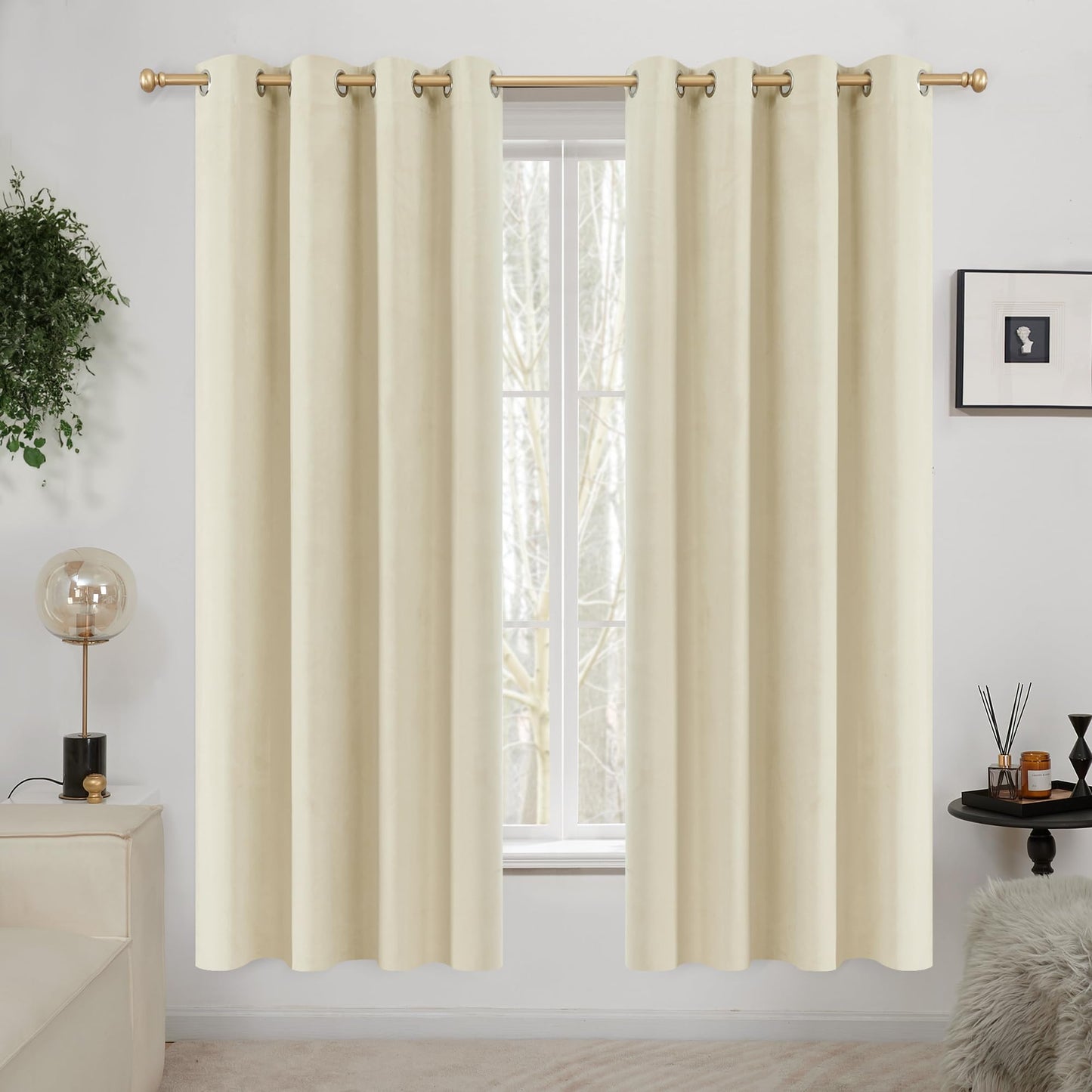 Deconovo 100% Blackout Curtains for Bedroom 63 Inch Length 2 Panels Set, Light Beige, Window Curtain Drapes with Microfiber Coating Grommet Thermal Insulated Living Room 52 Inch Wide