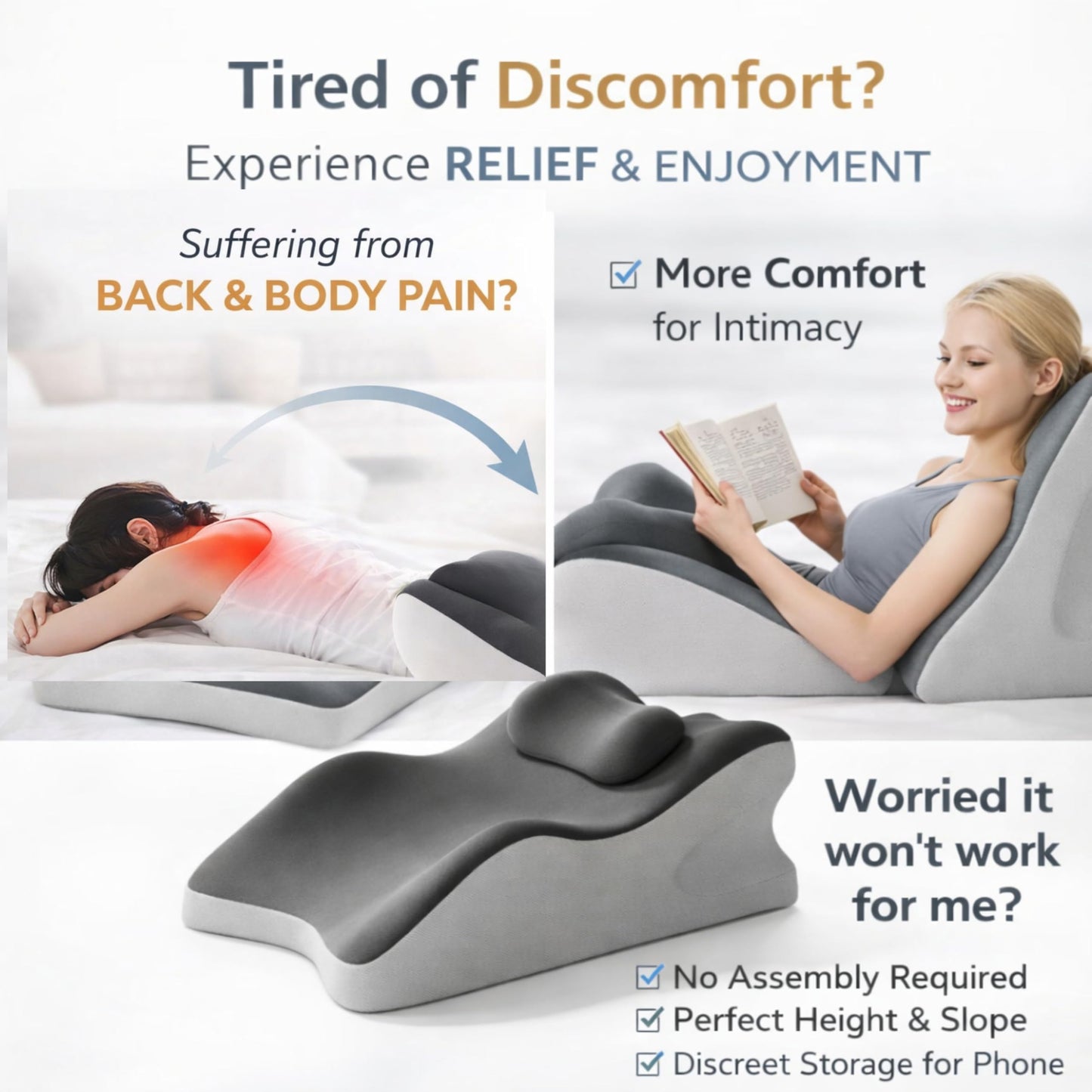 Dymane Memory Foam Wedge Pillow – 5-Zone Prone Reading Pillow for Bed, 27° Back Support, Leg Elevation & Acid Reflux Relief, Washable Cover, Dark Gray
