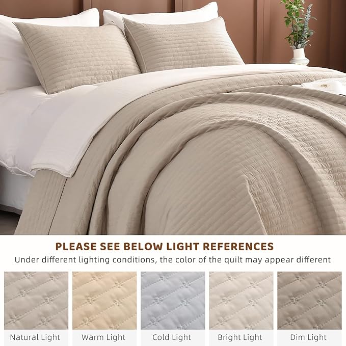 Sanracie Oversized Queen Quilt Bedspreads 102"*118", 100% Cotton Bedding Coverlet Queen Size Linen Colored Super Soft Large Cozy Cloud Bed Quilts Thin Comforter for All Season