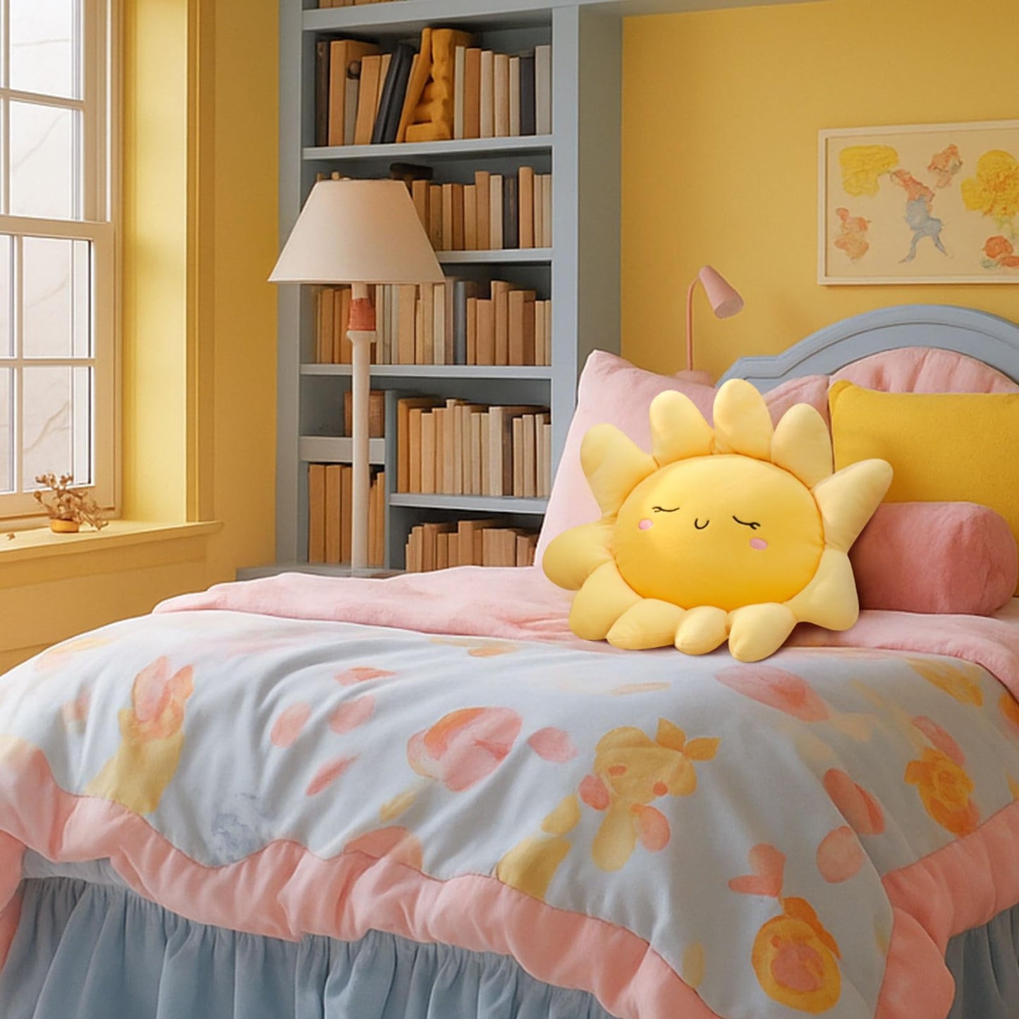 Juexica 1 Pcs Sun Pillow Plush Sofa Cushion Cute Stuffed Sun Shaped Floor Pillow Car Throw Soft Toy for Kids Women Girls Bed Home Decoration (23.6 Inch)