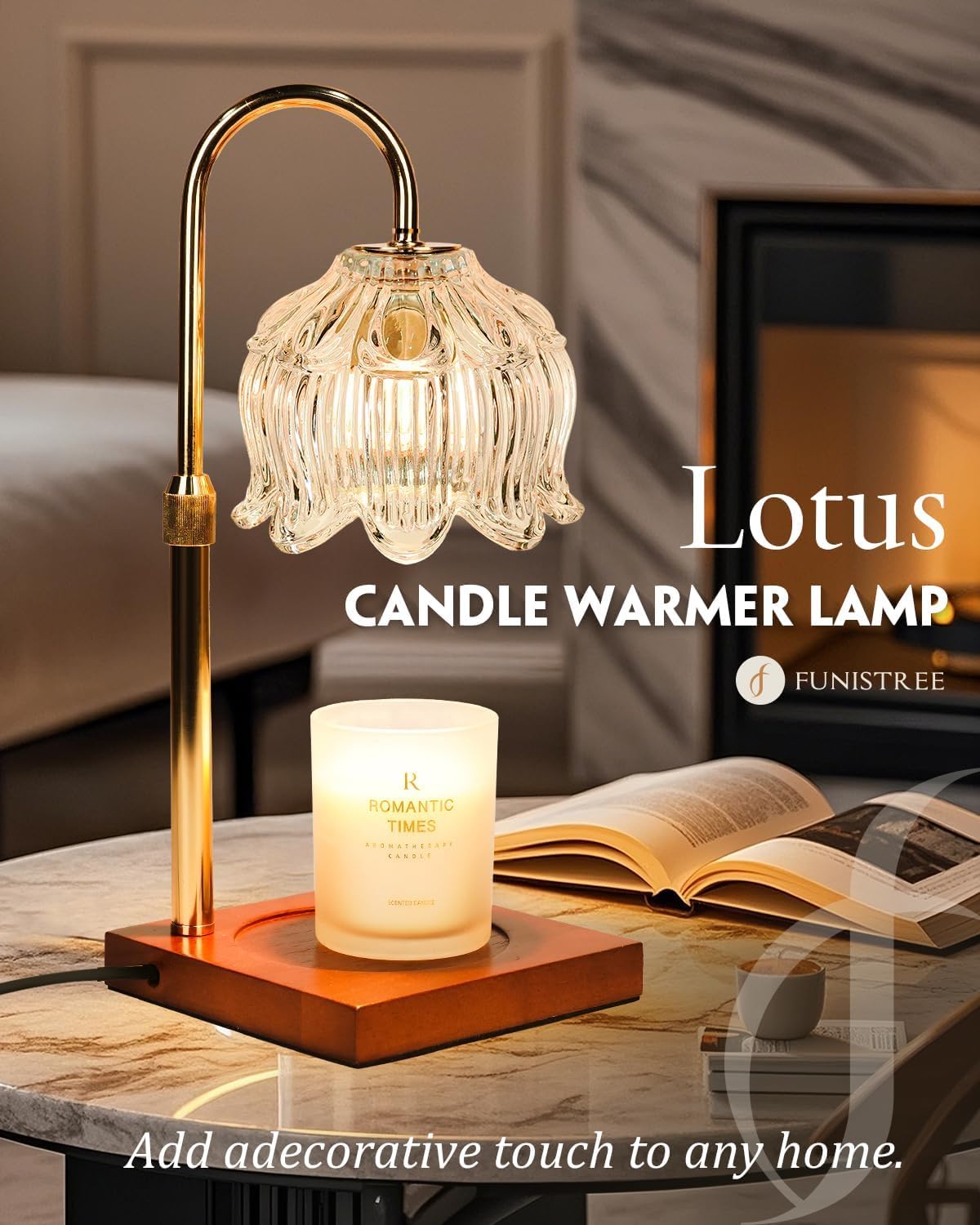 Clear Crystal Candle Warmer Lamp with Timer & Dimmer, Candle Warmer Adjustable Height, Christmas Birthday Gifts for Women Mom, House Warming New Home Bedroom Decor, Flower Wax Warmer for Jar Candle