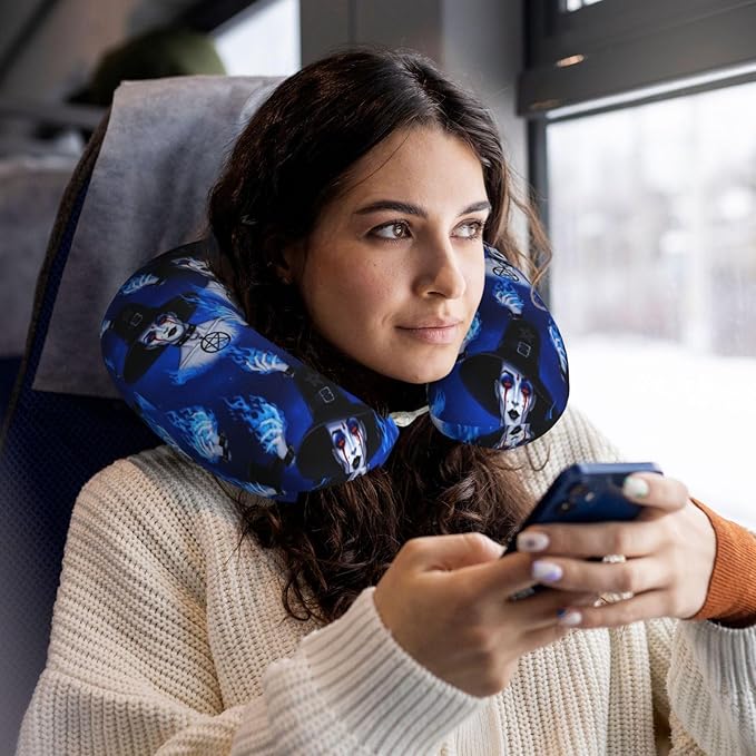 Neck Pillow Memory Foam Chin Cushion with Breathable Cover Ice Blue Fire Goth Gotik Gothic Women Girl Art, Cute Airplane Car Pillows for Office Head Pain Relief