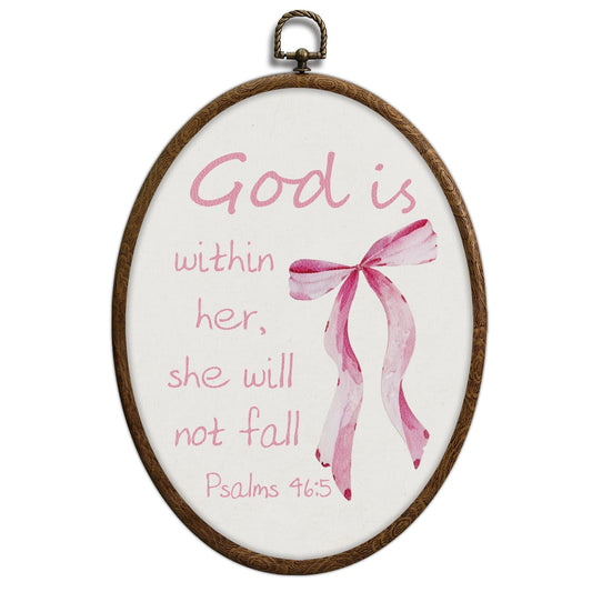 Coquette Pink Bow Christian Oval Wall Art, Bible Verse Scripture Oval Framed Wall Art, Waterproof Cottage Core Home Decor for Western Farmhouse Bedroom Living Room, Home Retro Decor Products, 05