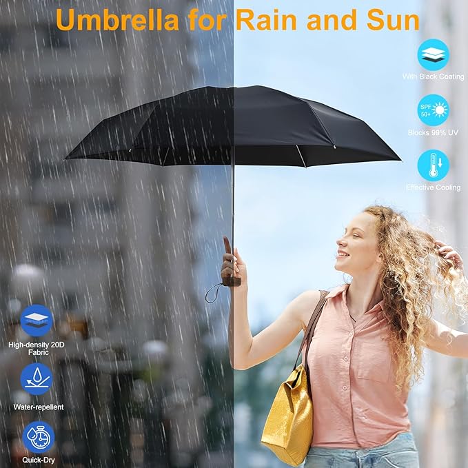 G4Free Mini Travel Folding Umbrella for Purse, Compact UPF 50+ UV Protection Sun & Rain Small Umbrella, Lightweight Portable Parasol Fits in Pocket, Wallet for Women Men