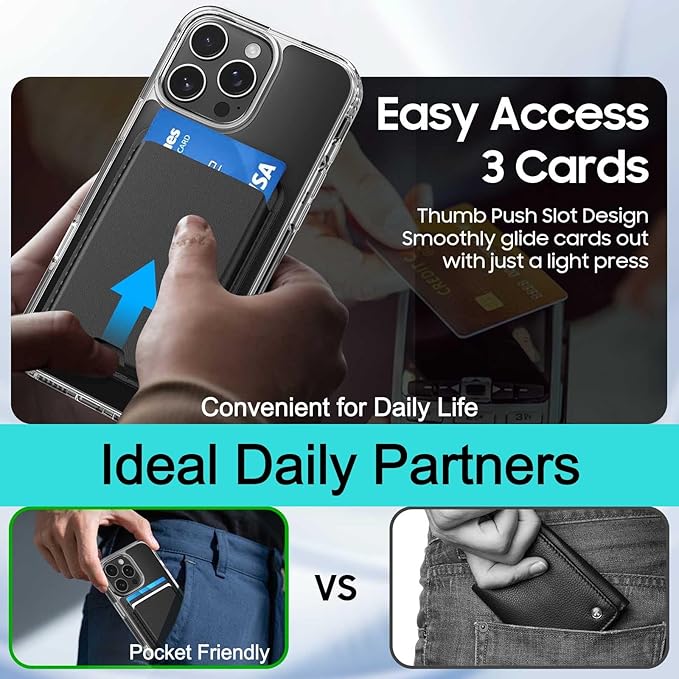 Ntwinro Magnetic for iPhone 14 Pro Clear Case (Compatible with MagSafe) with Black Detachable Wallet & Card Holder for 3 Cards [RFID Blocking] Military Grade Protective Slim Phone Cover