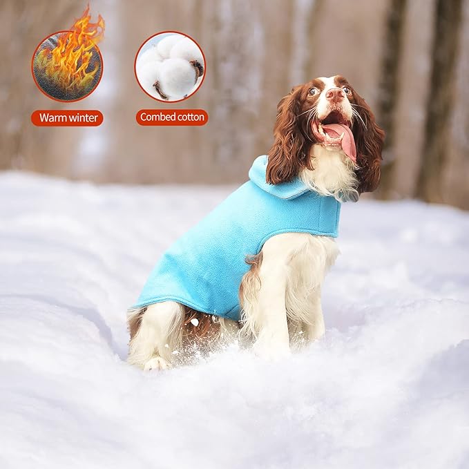 Bonawen Fleece Dog Coat Reflective Cold Weather Dog Jacket Apparel for Extra Large to Small Pets(Blue,3XL)
