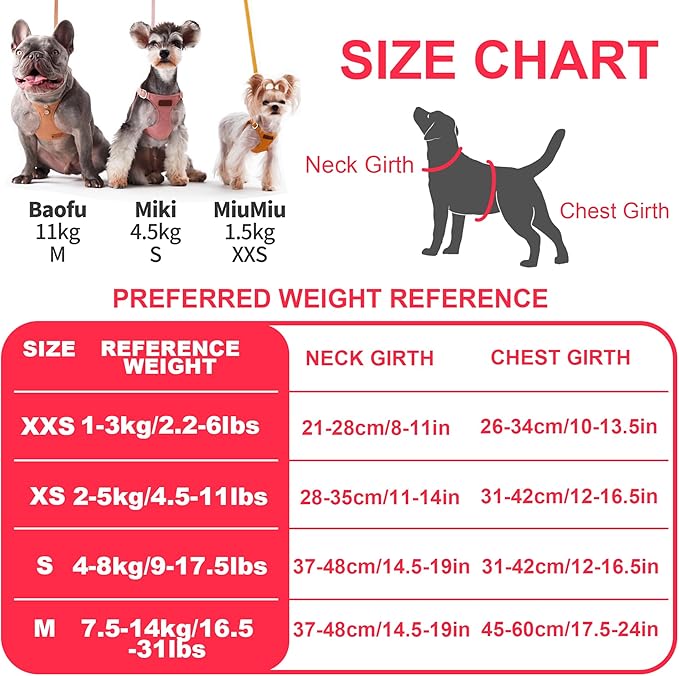 Puppytie No Pull xs Dog Harness with Multifunction Dog Leash,Soft Adjustable No Choke Escape Proof Pet Harness Vest,red-Camellia,XS