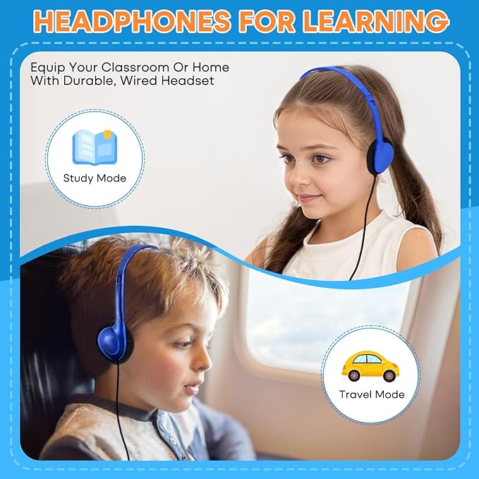 Bulk Earbud Headphones 50 Pack for School Classroom Kids, Wholeslae Wired Durable Earphones Class Set for Students Children Toddler Teens Boys Girls and Adult (HY857,50 Blue)