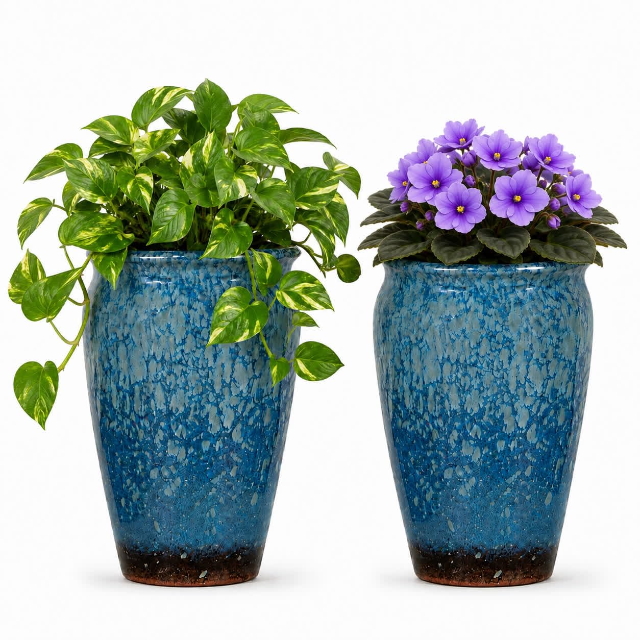 WildCorner Set of 2 8 Inch Ceramic Plant Pots with Drainage Holes, Reactive Glaze Planters for Indoor Plants, Decorative Flower Pots for Covered Outdoor Patio, Boho Housewarming Gift, Blue