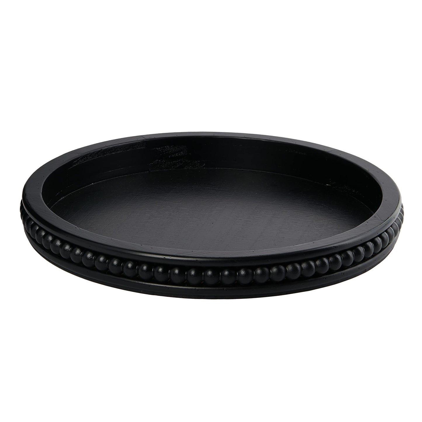Creative Co-Op Farmhouse Decorative Round Wood Tray with Hobnail Edge, Black