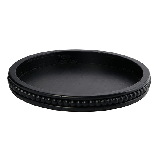 Creative Co-Op Farmhouse Decorative Round Wood Tray with Hobnail Edge, Black