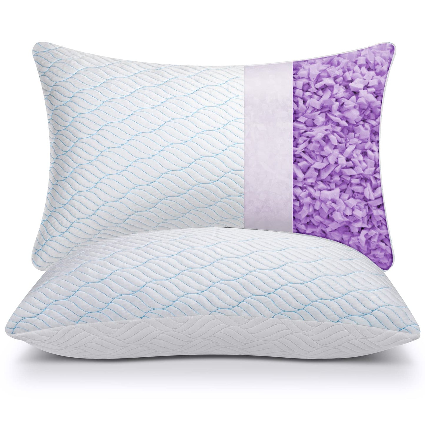 WISHSMILE King Size Shredded Memory Foam Pillows, Cooling King Pillows 2 Pack, Adjustable Height Firm Support, Double-Sided Polyester & Ice Silk Cover, Washable Bed Pillows for Home, King 20×36 Inch