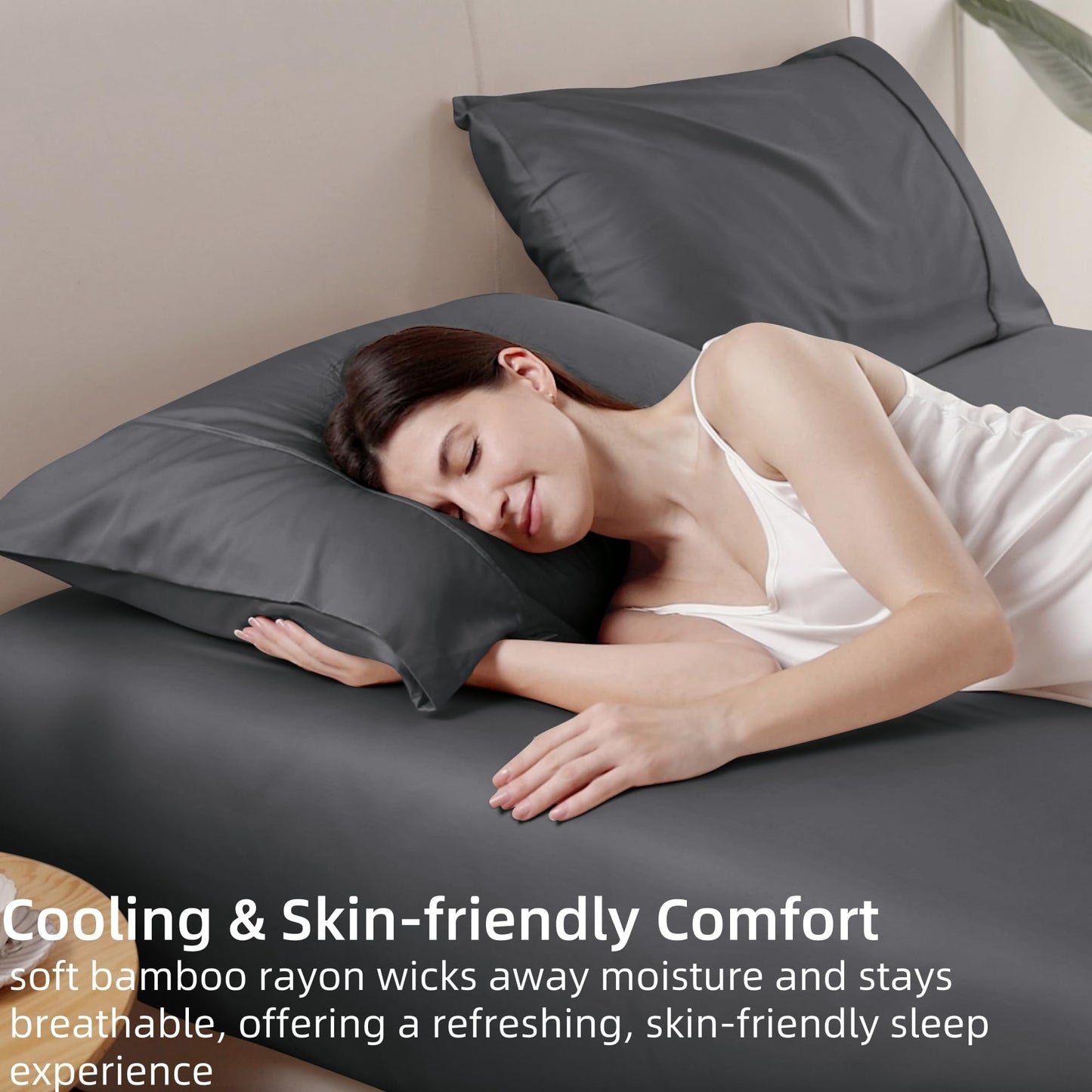 GOKOTTA Fitted Sheet King Only,100% Rayon Derived from Bamboo Fitted Sheet,Ultra Soft,Cooling and Breathable Bottom Sheet with 4 Elastic Corner Straps,No Slip,No Pilling,16" Deep Pocket-Dark Grey