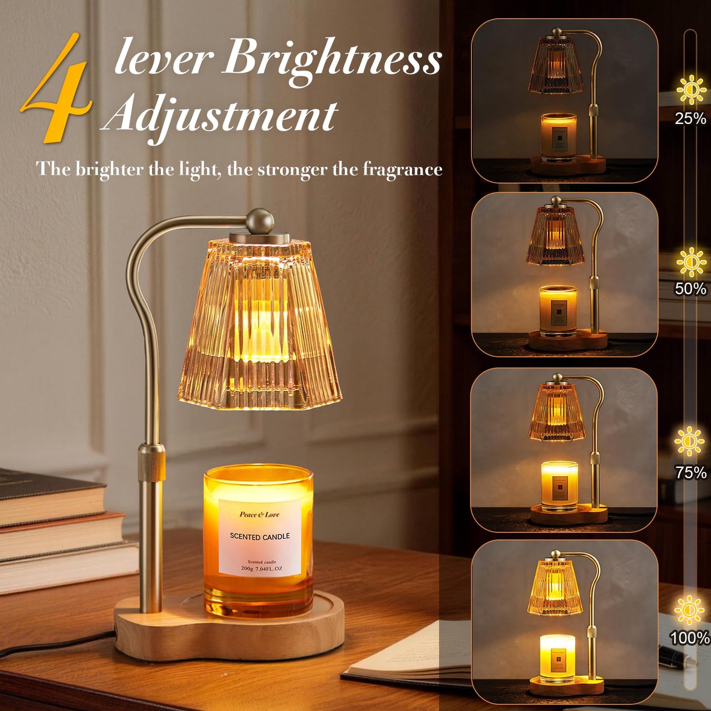 AODHGR Candle Warmer Lamp with Timer Dimmable, Flameless Scented Wax Melter for Jar Candles, Adjustable Height Home Decor Night Light, Birthday Gift for Women Mom Friend Families Housewarming, Amber