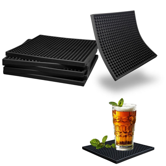 Silicone Coasters Set - 6 Pack - 6 Inch Square Drink Coasters for Coffee Table & Desk - Absorbent & Anti-Slip - Outdoor & Indoor Use