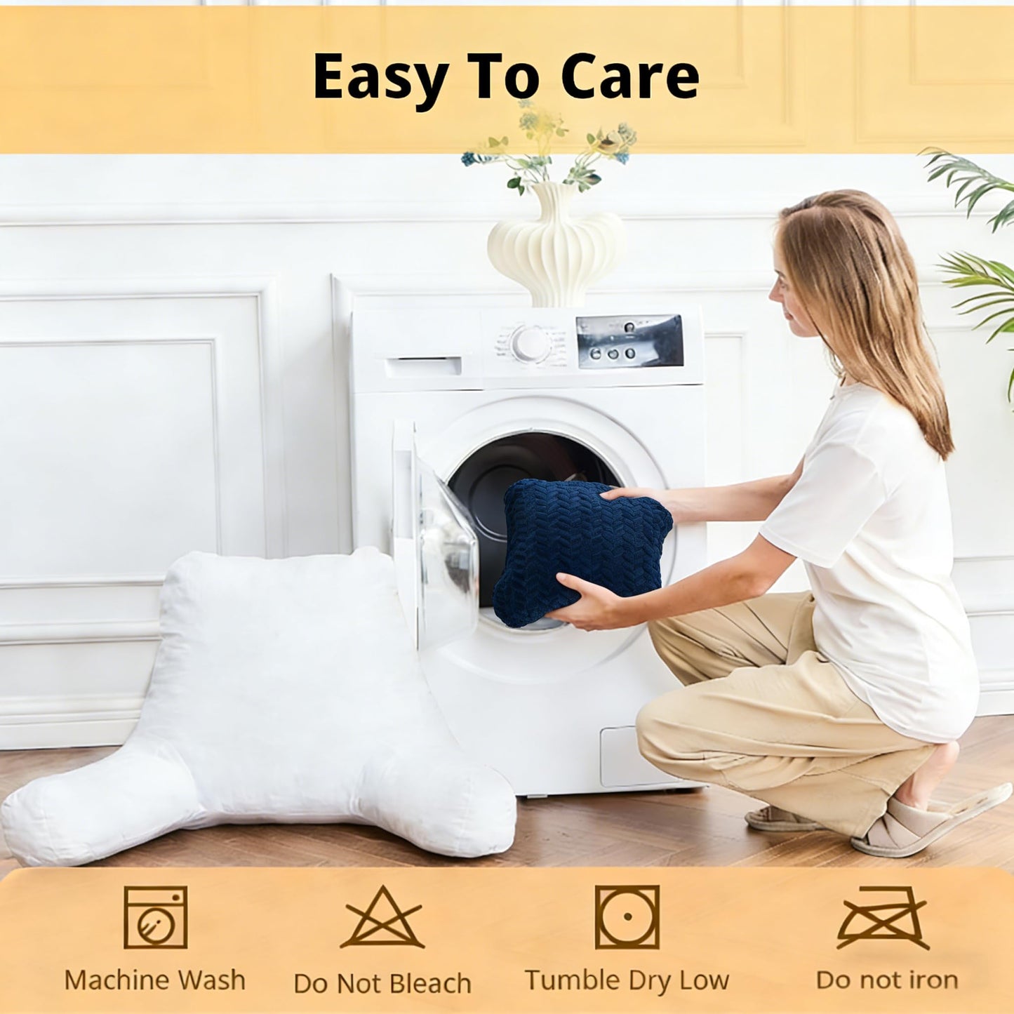 Omcosmos Blue Bed Reading Pillow for Adults, Memory Foam Backrest Pillow with Armrests for Sitting Up in Bed,Support for Back & Arms,Removable Washable Pillowcase for Sofa Seats
