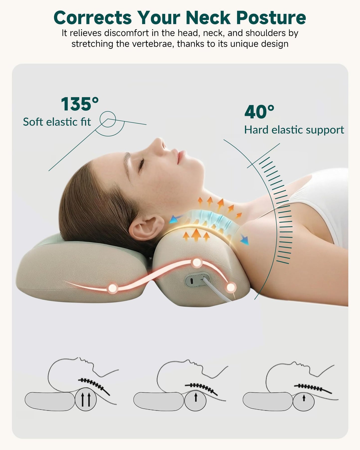 Neck Massager with Heat, Cordless Rechargeable Neck Traction Massage Pillow with Air Compression, FSA Eligible,Neck Stretcher Pillow, Digital Display Remote, Ergonomic Cervical Support for Home Office