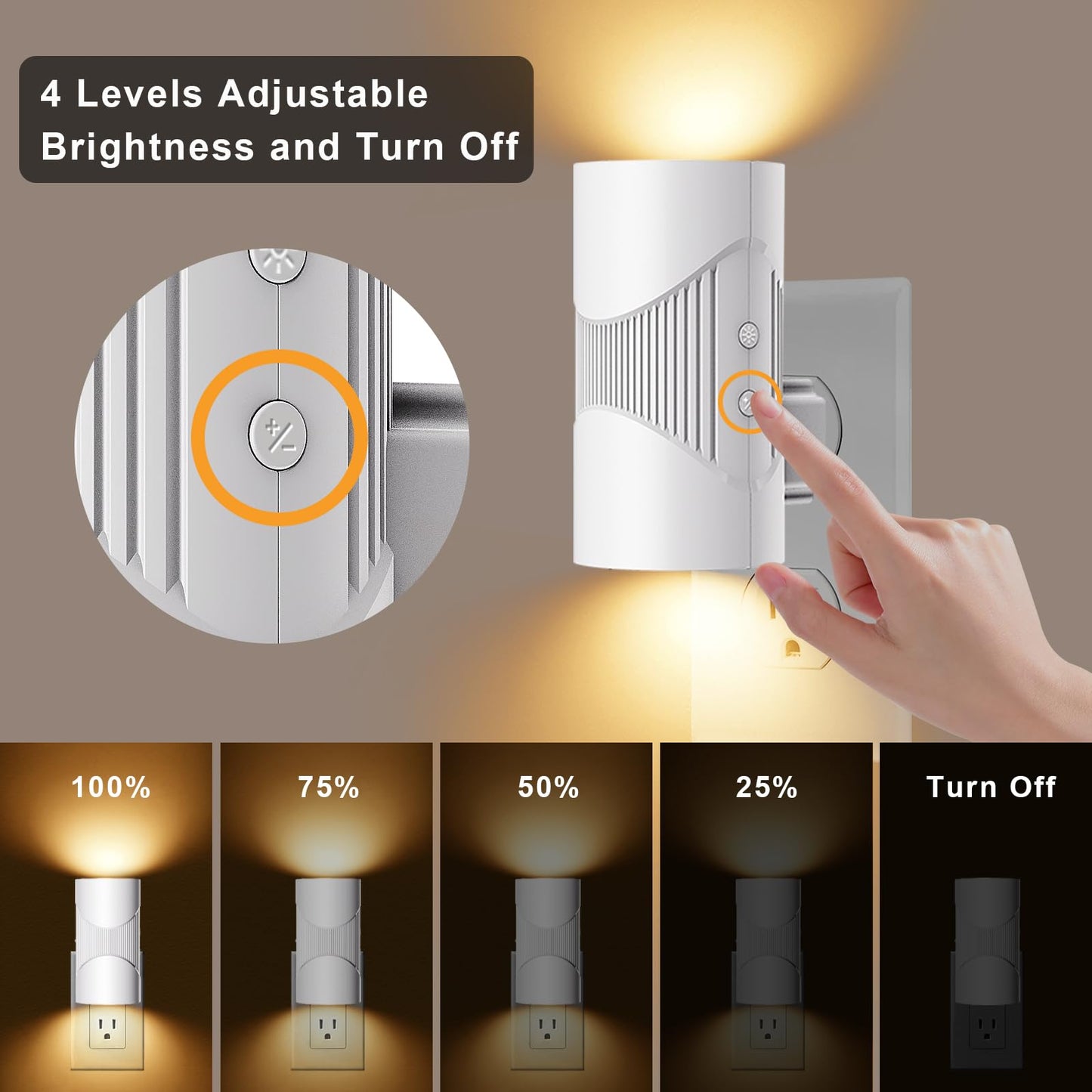 easuntec Night Light, Night Lights Plug into Wall, Warm Led Night Light, Dusk to Dawn Light Sensor, 3 Light Modes, Dimmable Night Lights for Bedroom Bathroom Hallway Kitchen Stairs (White, 2 Pack)