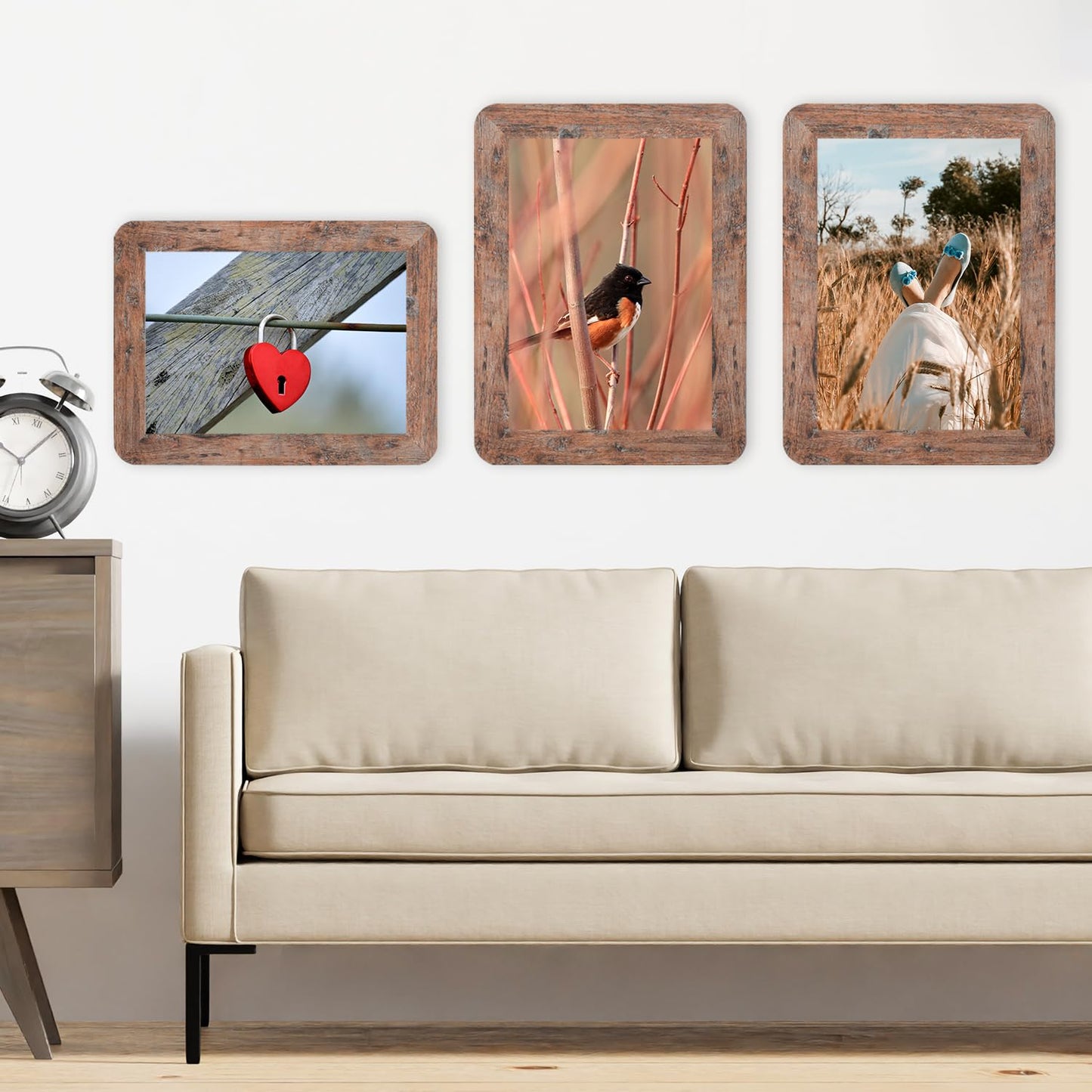 ZPAN 5x7 Picture Frames Set of 4, Barn Wood Picture Frame with Real Glass, Rustic Wooden Picture Frame with Rounded Corners, Suitable for Hanging or Tabletop Display (Barn Wood)