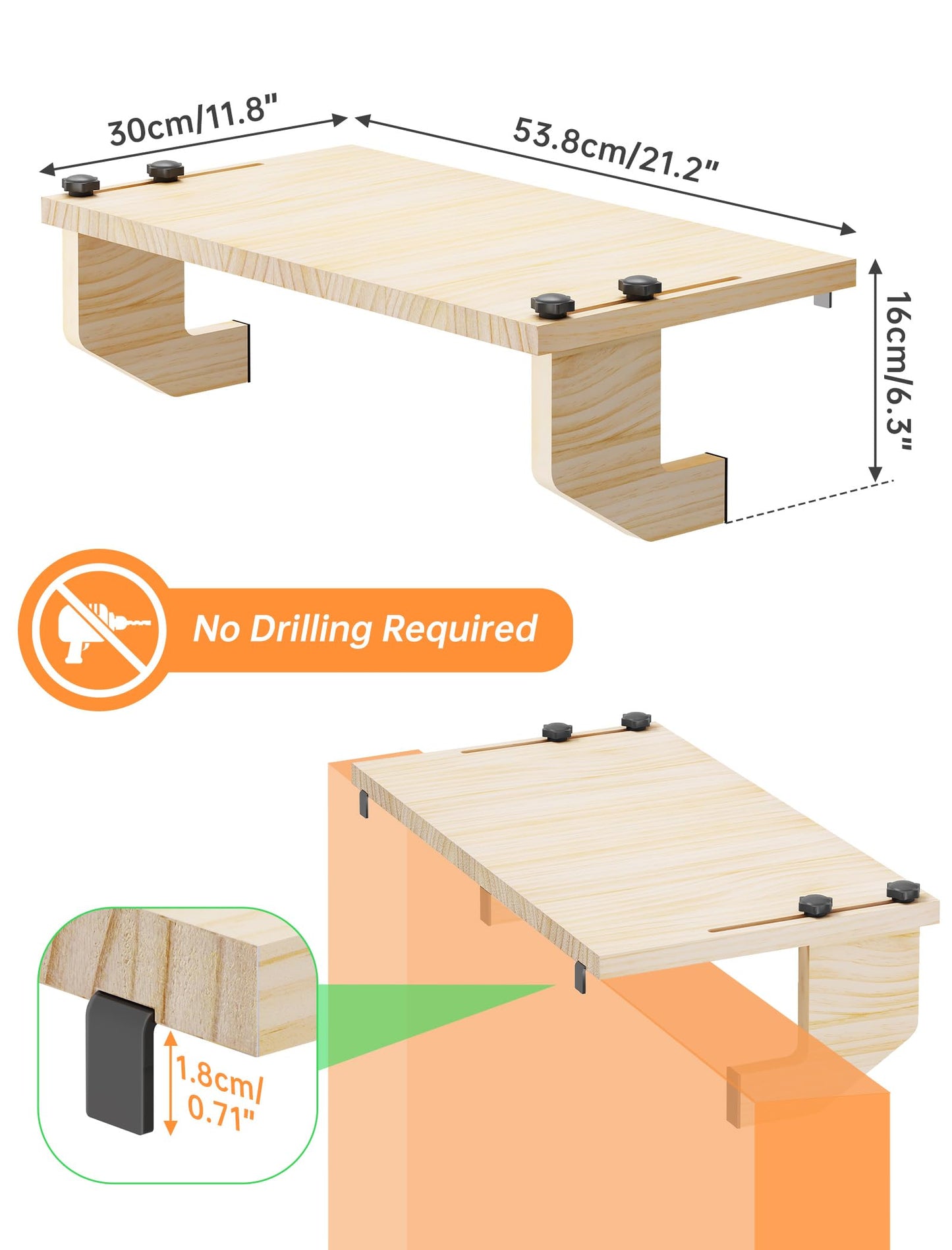 NiHome Window Sill Extender Plant Shelf, No Drill Wood Adjustable 21.2x11.8