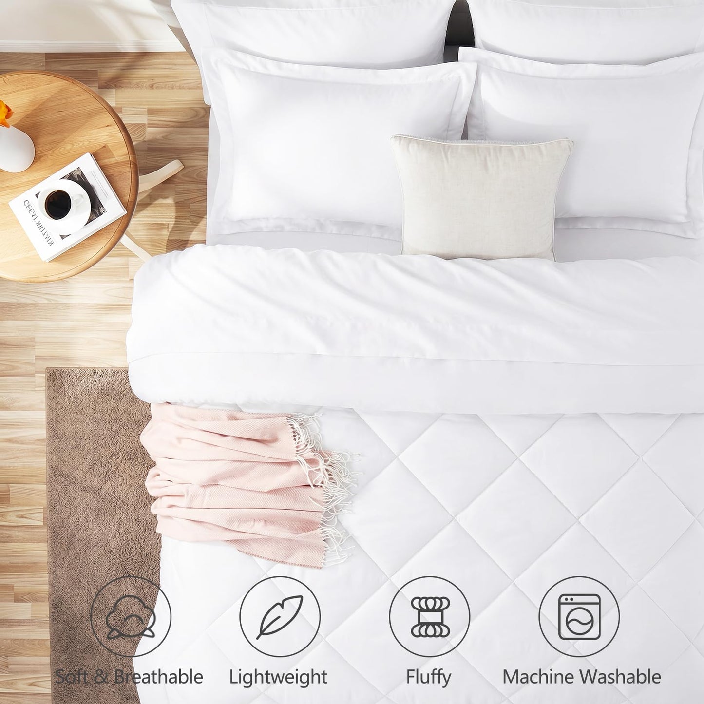 CozyLux Queen Comforter Set White - Bed in a Bag Queen Size 7 Pieces, Luxury Soft Bed Set for All Seasons, Bedding Set with Down Alternative Comforter, Sheets, Pillowcases & Shams