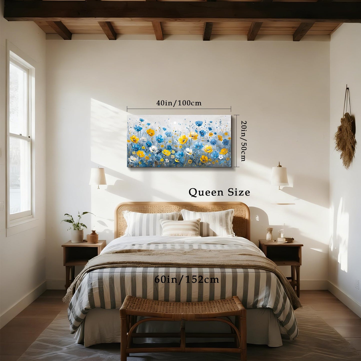 SERIMINO Floral Wall Art, Large Wall Art, Botanical Wall Decor, Blue and Yellow Wildflowers Art Prints, Modern Elegant Pictures for Living Room Bedroom Bathroom Kitchen Office Decorations 20"x40"