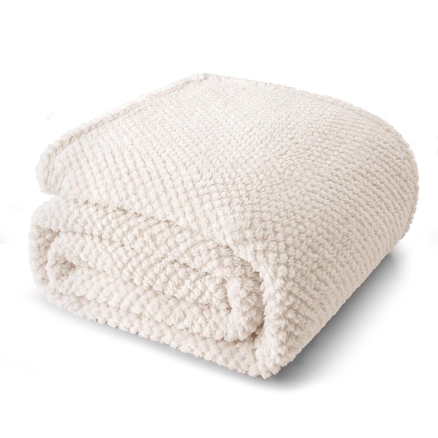 Whale Flotilla King Size Fuzzy Fleece Blanket for Bed, 90x104 Inch Fluffy Soft Jacquard Blankets for All Season, Lightweight and Cozy, Ivory