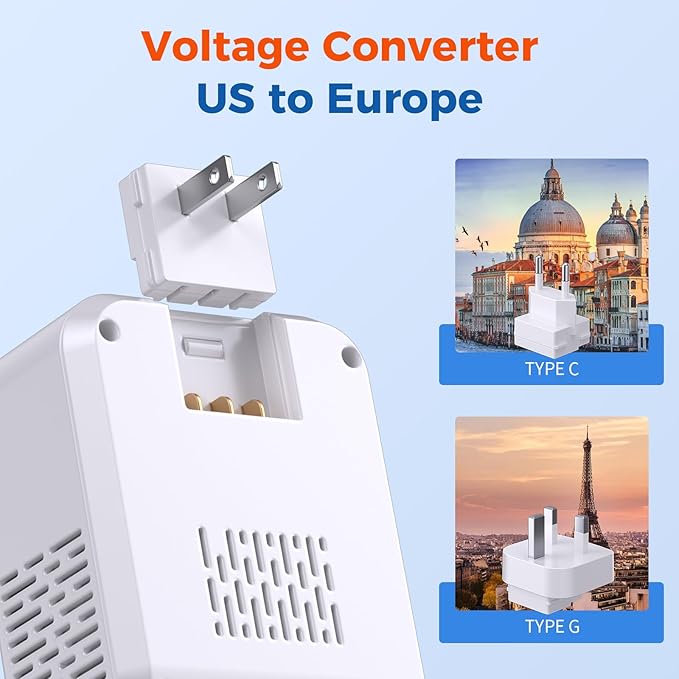 2000W Voltage Converter US to Europe for Hair Dryers, 7-in-1 220V to 110V Converter for European Travel with 3 AC/2 USBA/2 USBC Ports (PD20W), Universal Travel Adapter with Type C G Plug